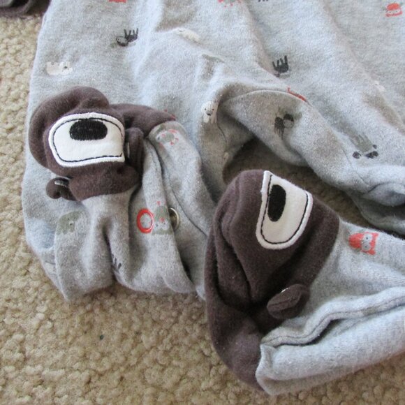 Snap Up Footed Sleeper Infant Boys 3-6M Gray Orange Brown Owl Moose Bear Jammies - Picture 5 of 5